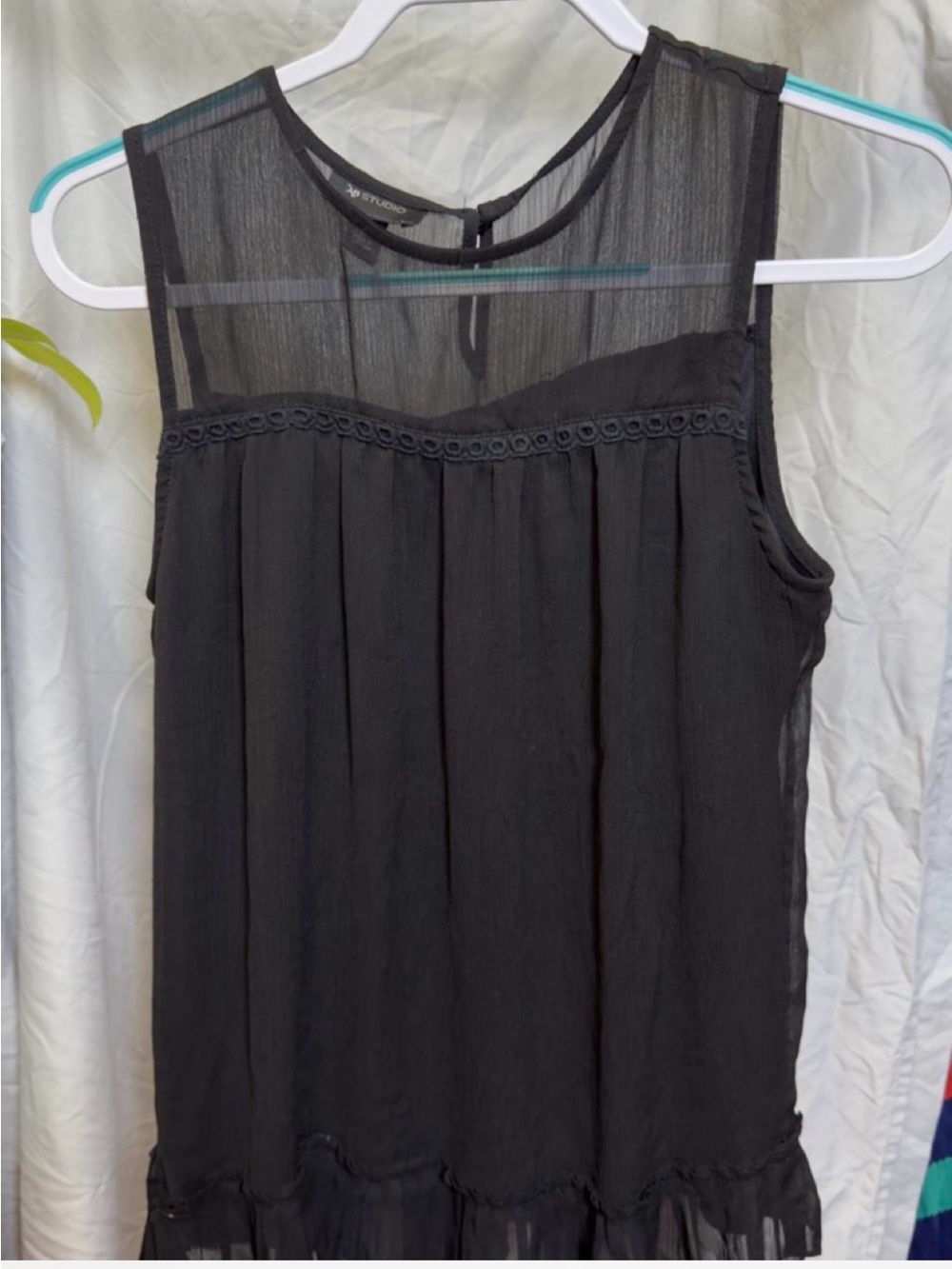 AB Studio Black Sheer Yoke Sleeveless Blouse